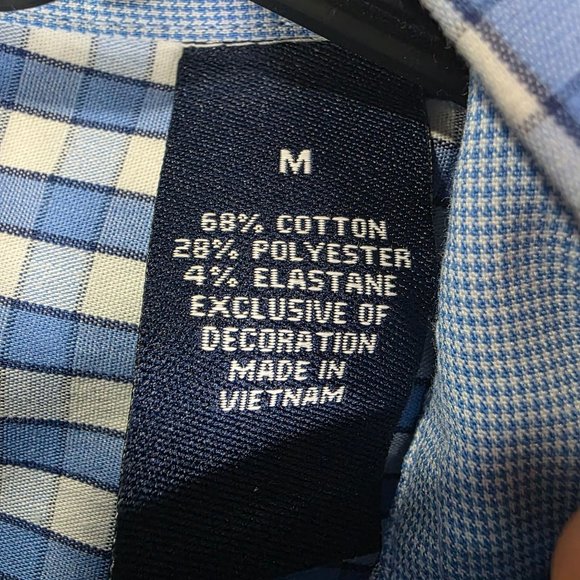 Mens Blue & White Gingham Chaps Shirt Long Sleeve Button Down Stretch Size M - Picture 4 of 9